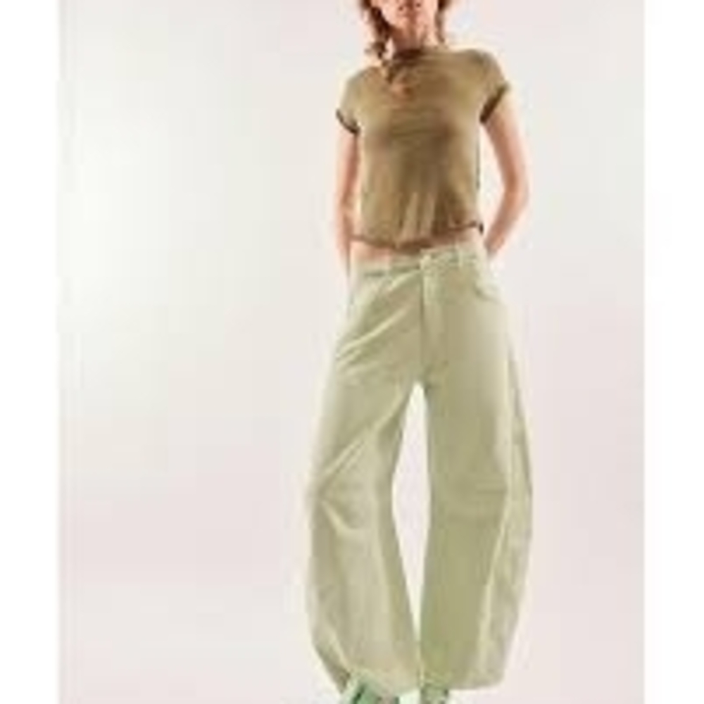 Free People Light Green / Pistachio Barrel Leg Jeans - Picture 2 of 5